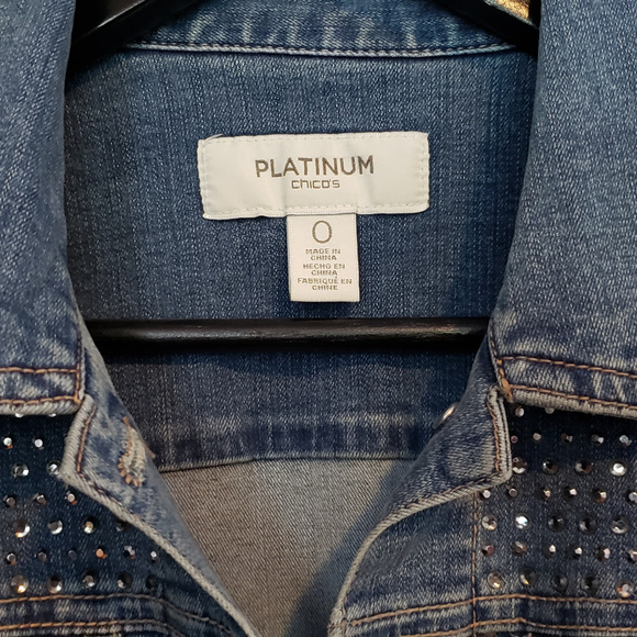 Chico's denim rhinestone studded jacket - Picture 6 of 8